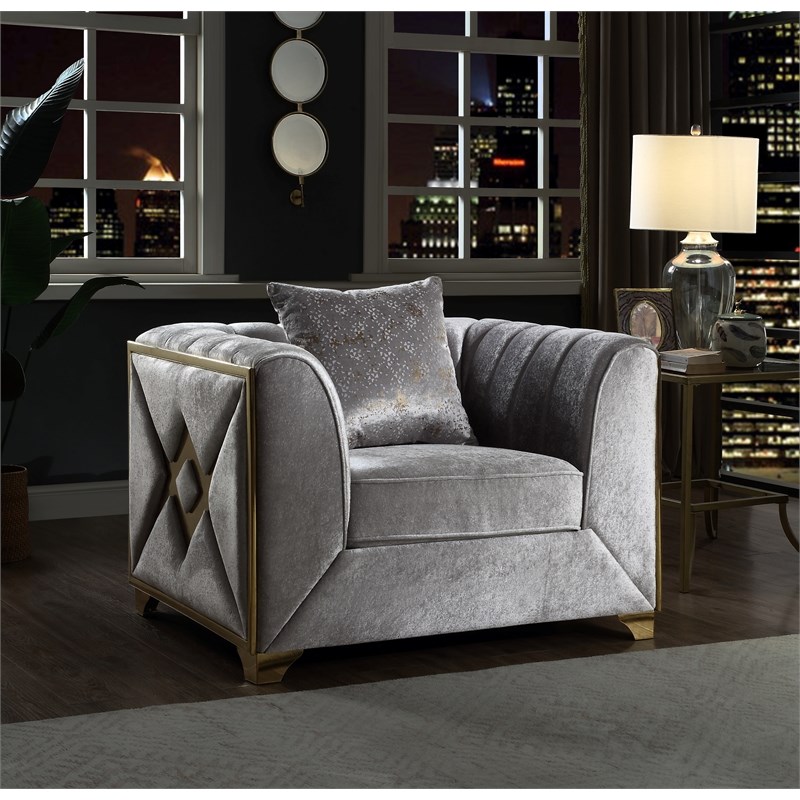 Valencia Modern Style Chair in Gold Finish Made with Wood in Silver Color