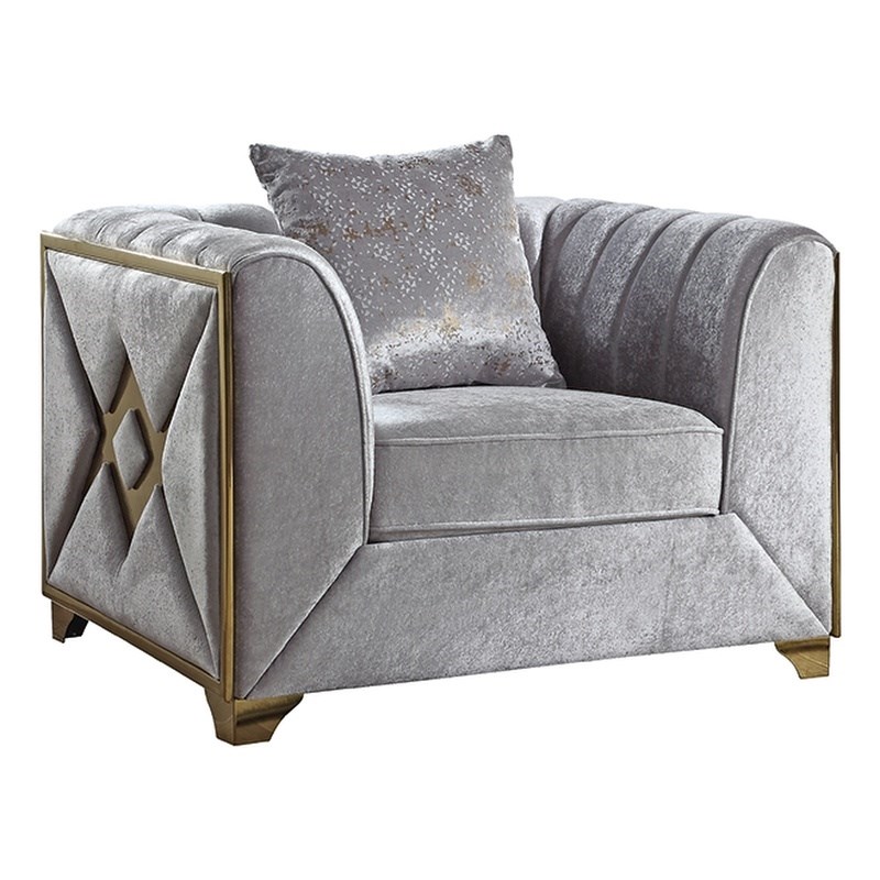 Valencia Modern Style Chair in Gold Finish Made with Wood in Silver Color