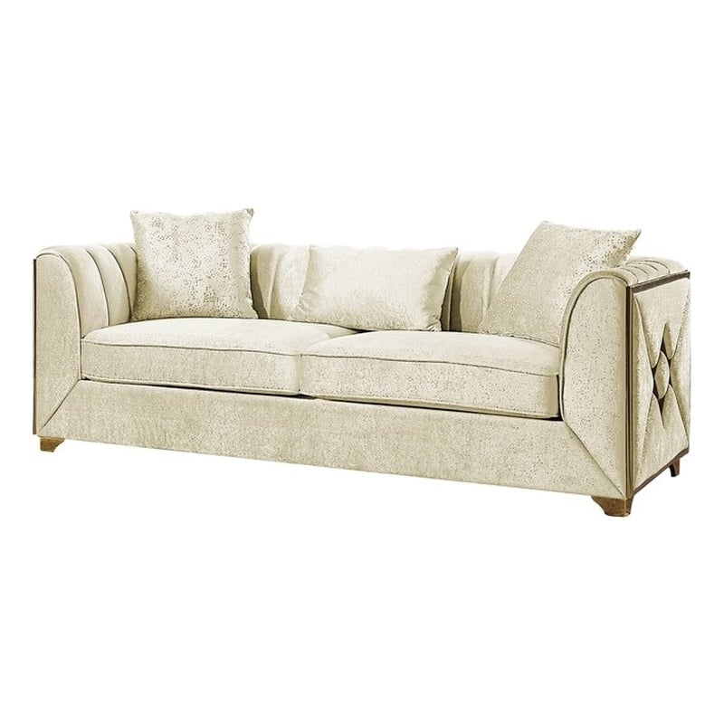Valencia Modern Style Sofa in Gold Finish Made with Wood in Cream Color