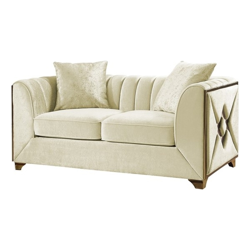 Valencia Modern Style Loveseat in Gold Finish Made with Wood in Cream Color