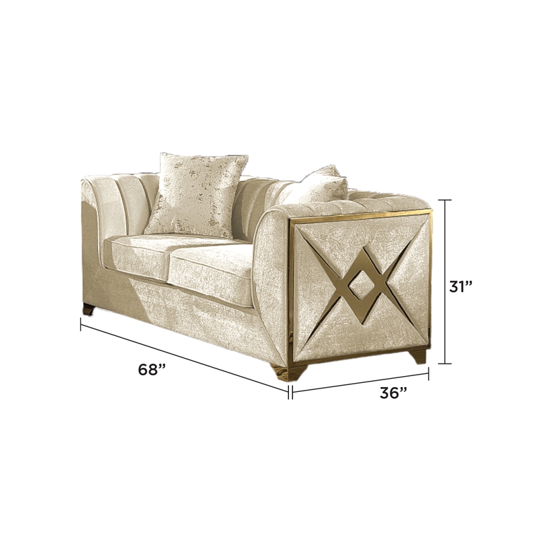 Valencia Modern Style Loveseat in Gold Finish Made with Wood in Cream Color