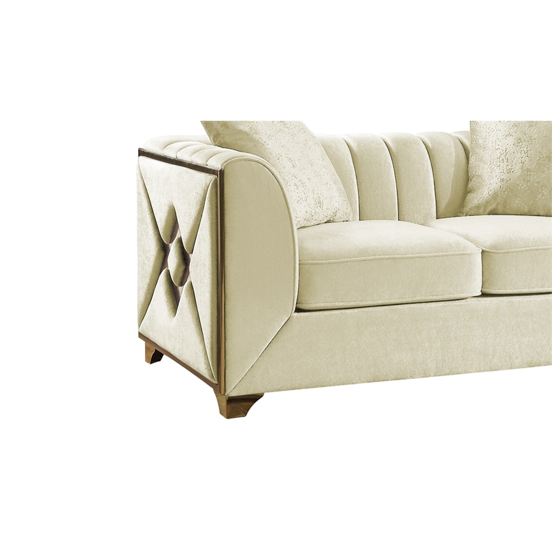 Valencia Modern Style Loveseat in Gold Finish Made with Wood in Cream Color