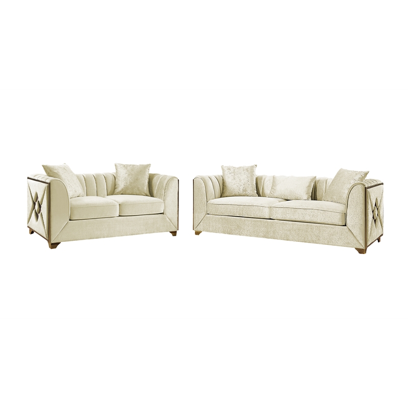 Valencia Modern Style Loveseat in Gold Finish Made with Wood in Cream Color