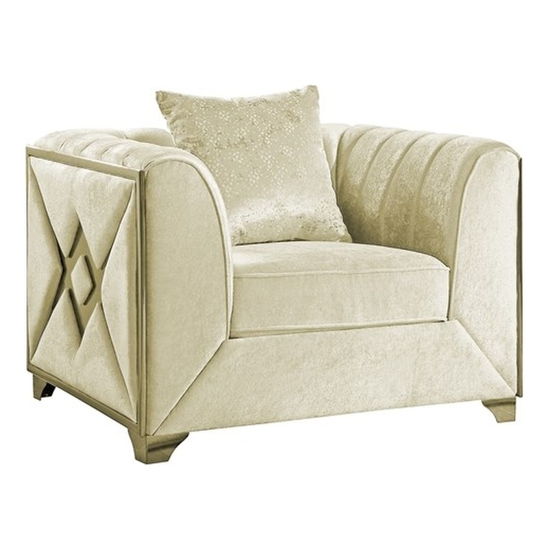 Valencia Modern Style Chair in Gold Finish Made with Wood in Cream Color