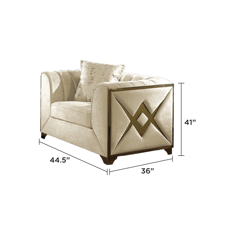 Valencia Modern Style Chair in Gold Finish Made with Wood in Cream Color