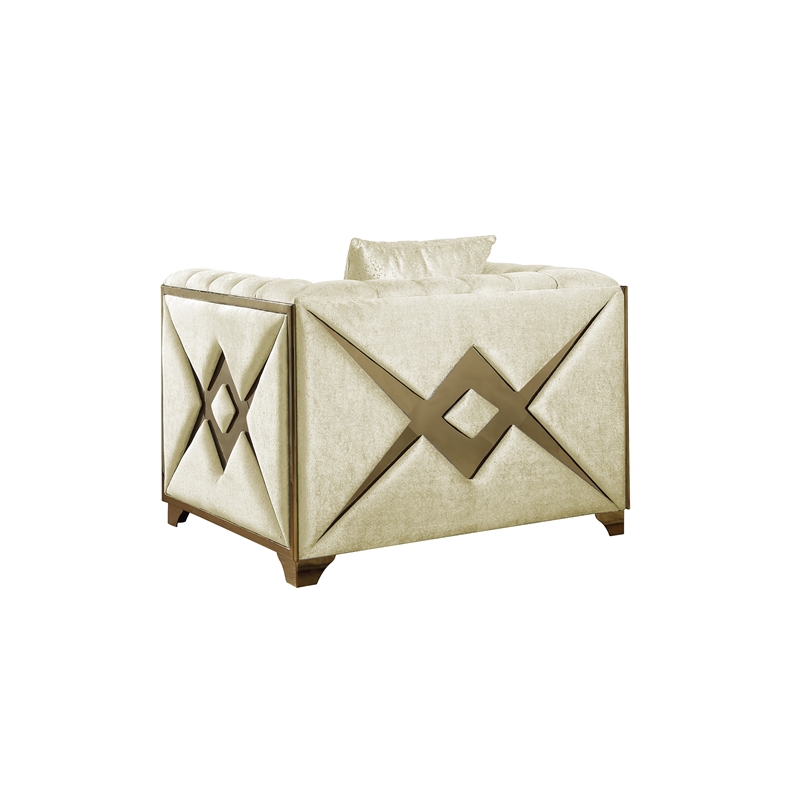 Valencia Modern Style Chair in Gold Finish Made with Wood in Cream Color