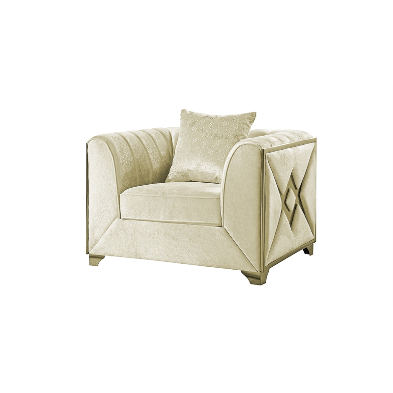 Valencia Modern Style Chair in Gold Finish Made with Wood in Cream Color