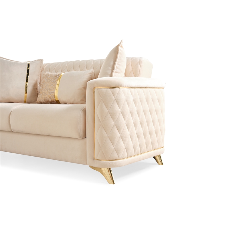 Luna Sofa Finished in Velvet Fabric made with wood in Ivory Color