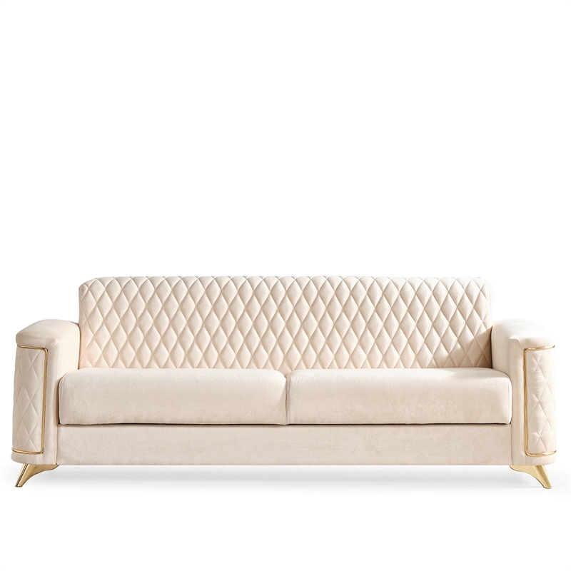Luna Sofa Finished in Velvet Fabric made with wood in Ivory Color