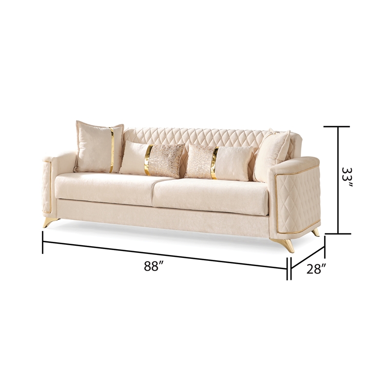 Luna Sofa Finished in Velvet Fabric made with wood in Ivory Color