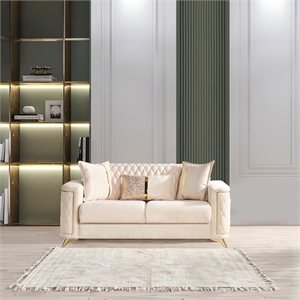 Luna Loveseat Finished in Velvet Fabric made with wood in Ivory Color