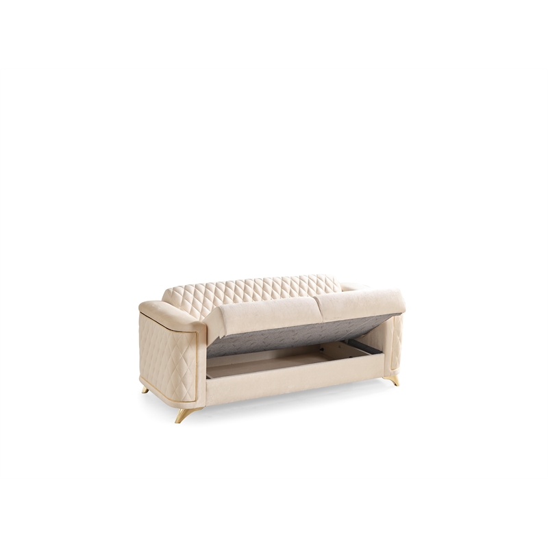 Luna Loveseat Finished in Velvet Fabric made with wood in Ivory Color