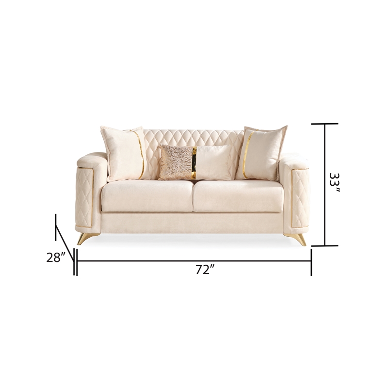 Luna Loveseat Finished in Velvet Fabric made with wood in Ivory Color