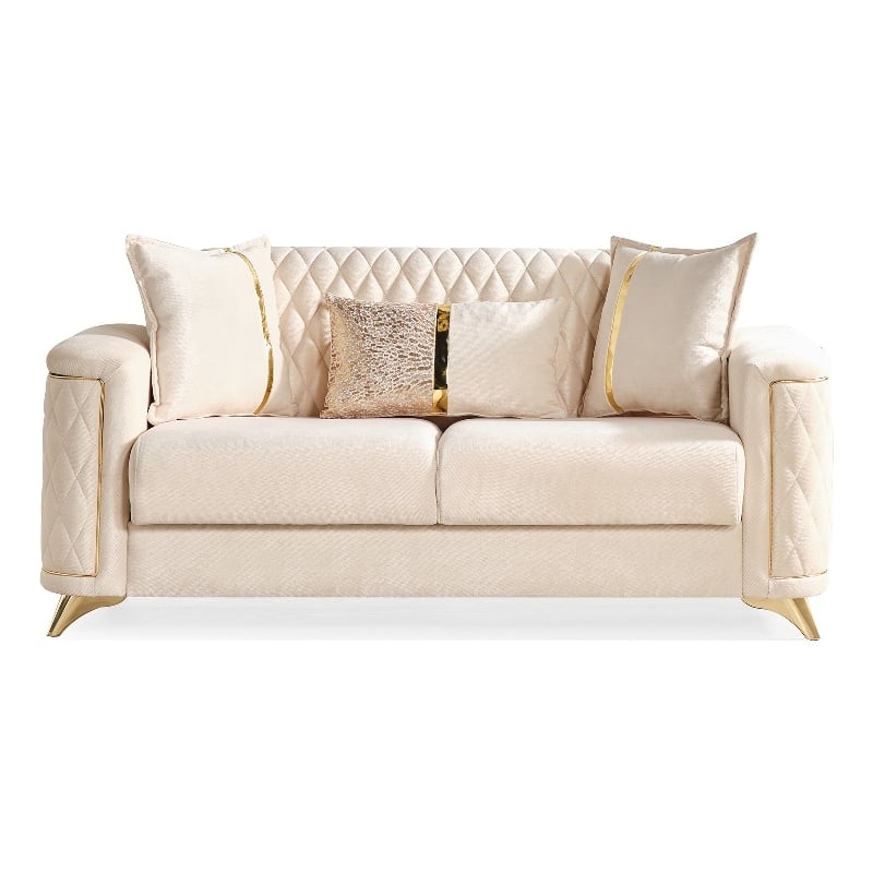 Luna Loveseat Finished in Velvet Fabric made with wood in Ivory Color