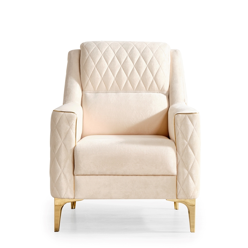 Luna Chair Finished in Velvet Fabric made with wood in Ivory Color