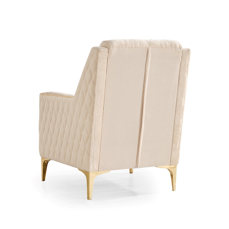 Luna Chair Finished in Velvet Fabric made with wood in Ivory Color