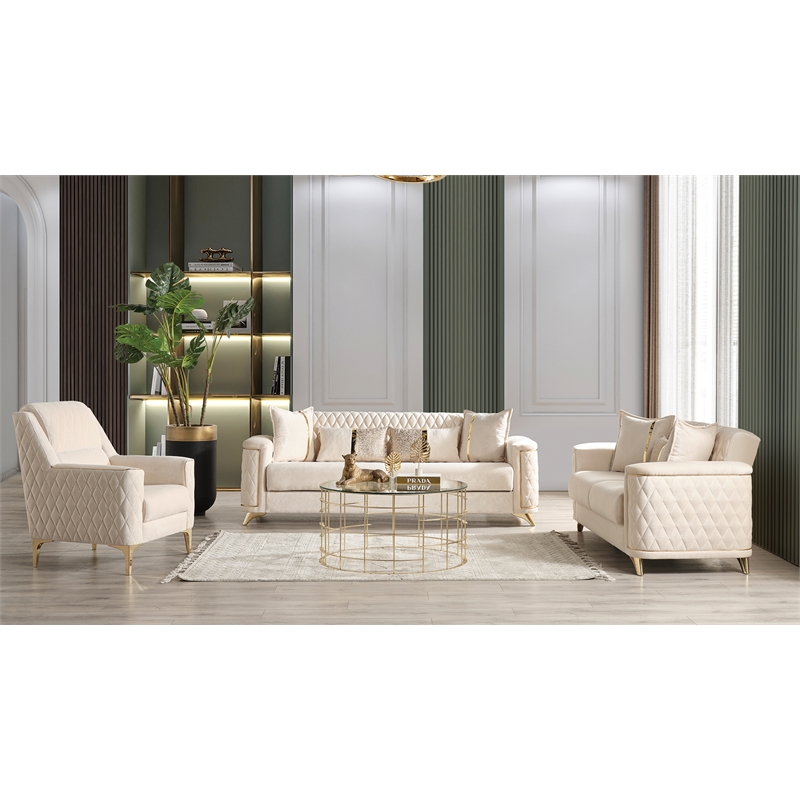 Luna Chair Finished in Velvet Fabric made with wood in Ivory Color