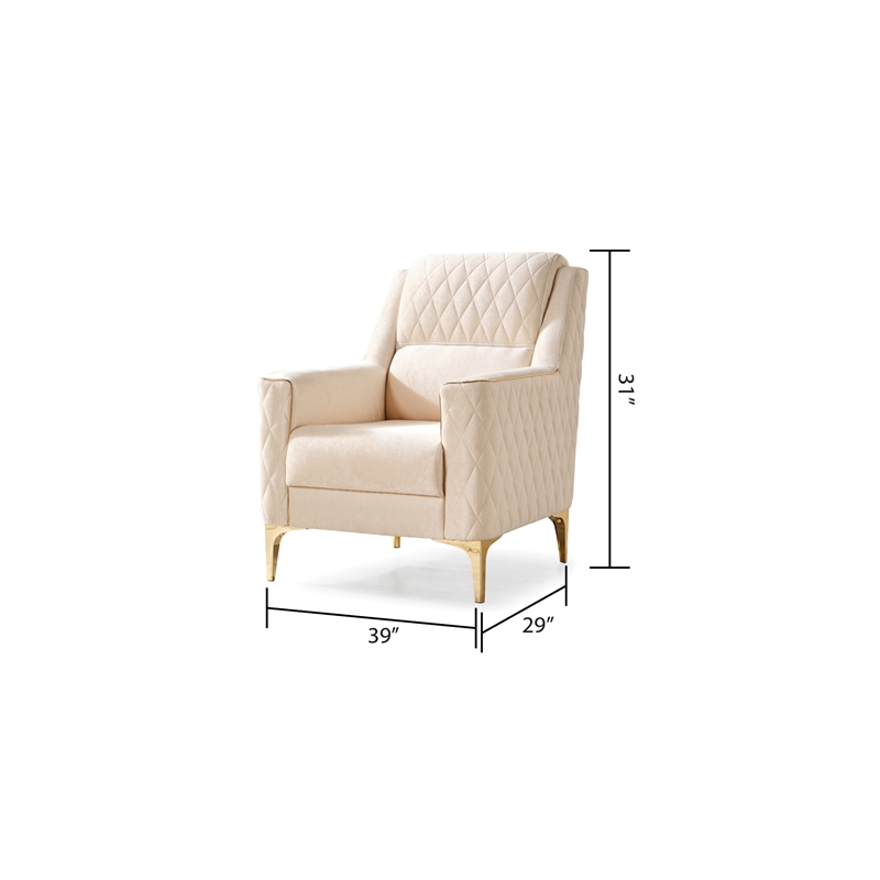 Luna Chair Finished in Velvet Fabric made with wood in Ivory Color