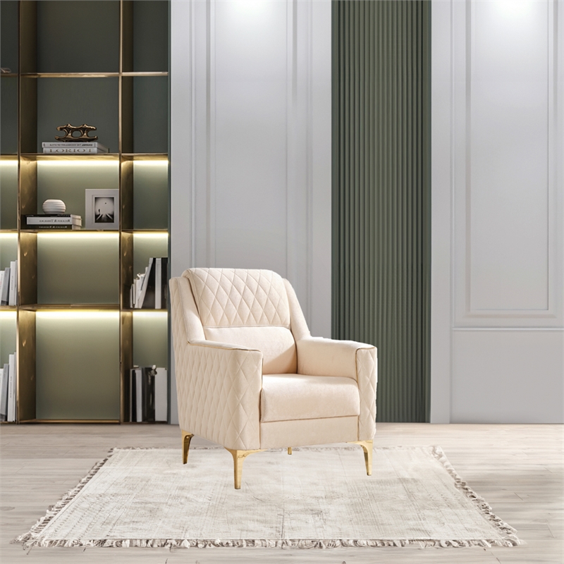 Luna Chair Finished in Velvet Fabric made with wood in Ivory Color