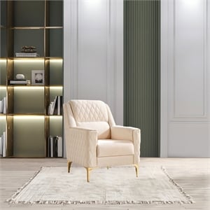 Luna Chair Finished in Velvet Fabric made with wood in Ivory Color