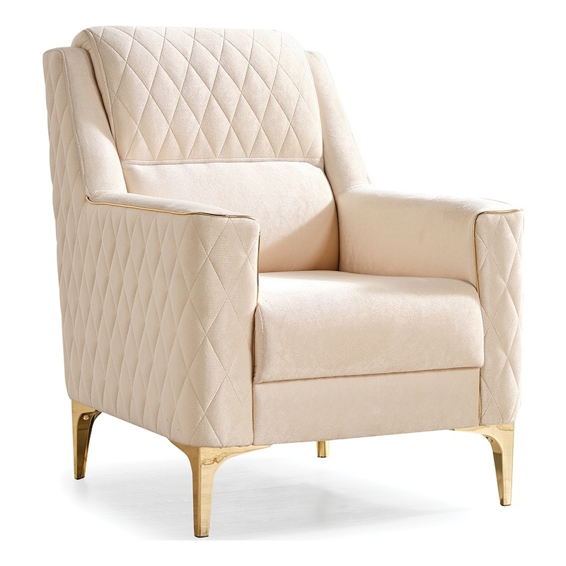 Luna Chair Finished in Velvet Fabric made with wood in Ivory Color