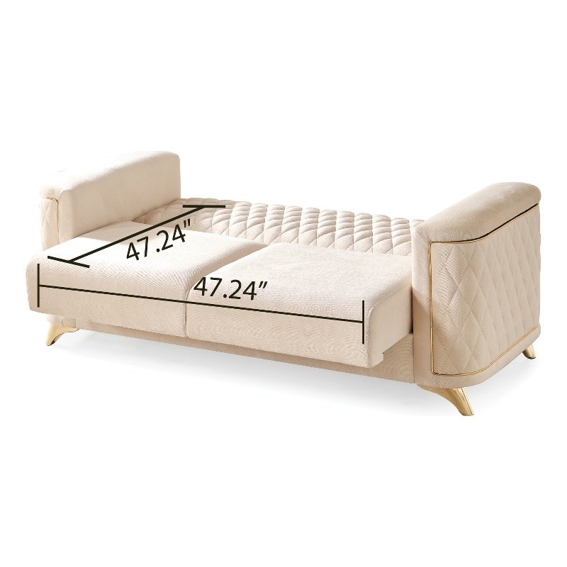Luna 2 PC Finished in Velvet Fabric made with wood in Ivory Color