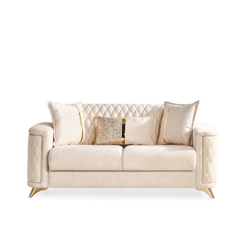 Luna PC Finished in Velvet Fabric made with wood in Ivory Color