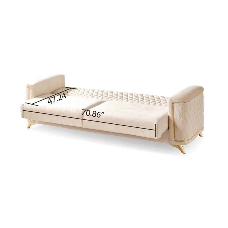 Luna 2 PC Finished in Velvet Fabric made with wood in Ivory Color