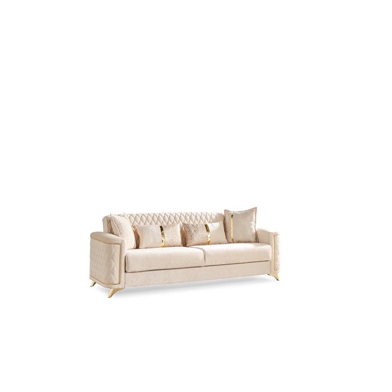 Luna 2 PC Finished in Velvet Fabric made with wood in Ivory Color