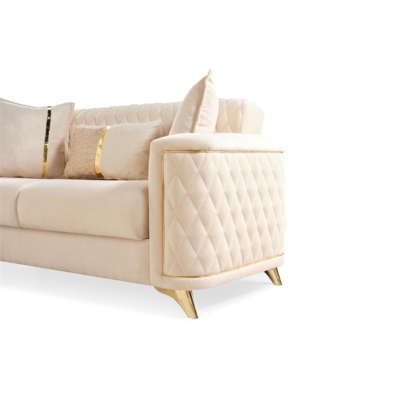 Luna 3 PC Finished in Velvet Fabric made with wood in Ivory Color
