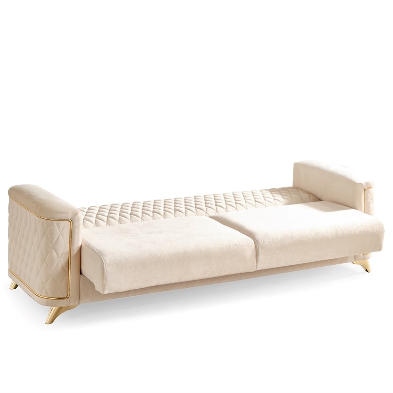 Luna 3 PC Finished in Velvet Fabric made with wood in Ivory Color
