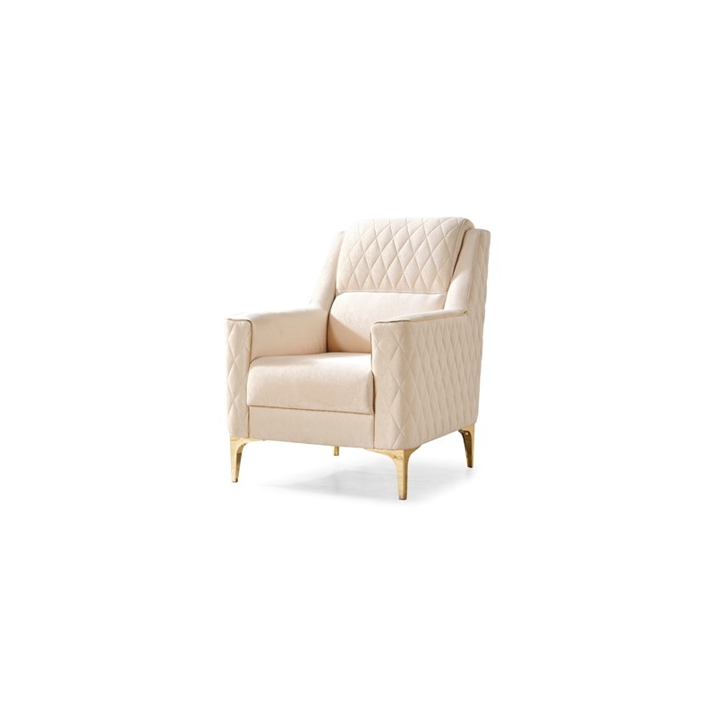 Luna 3 PC Finished in Velvet Fabric made with wood in Ivory Color