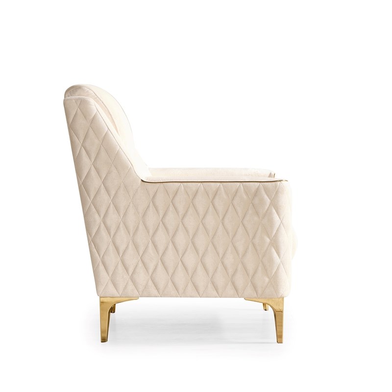 Luna 3 PC Finished in Velvet Fabric made with wood in Ivory Color