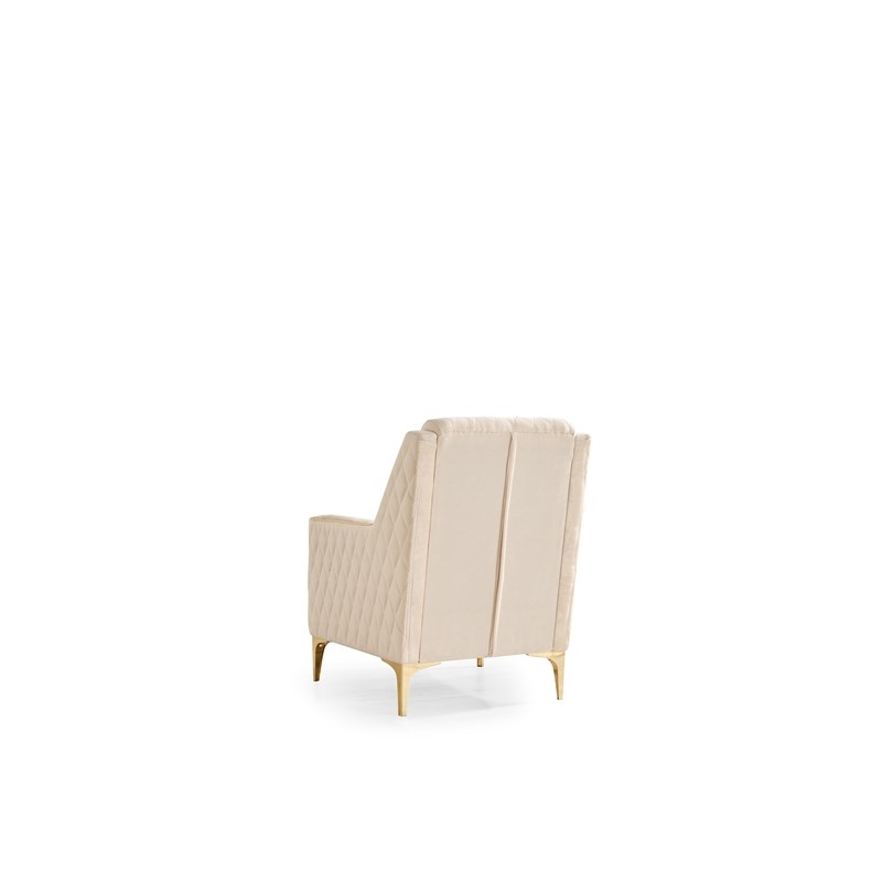Luna 3 PC Finished in Velvet Fabric made with wood in Ivory Color