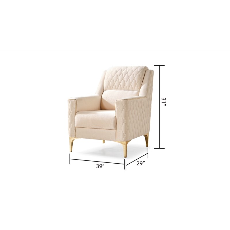 Luna 3 PC Finished in Velvet Fabric made with wood in Ivory Color