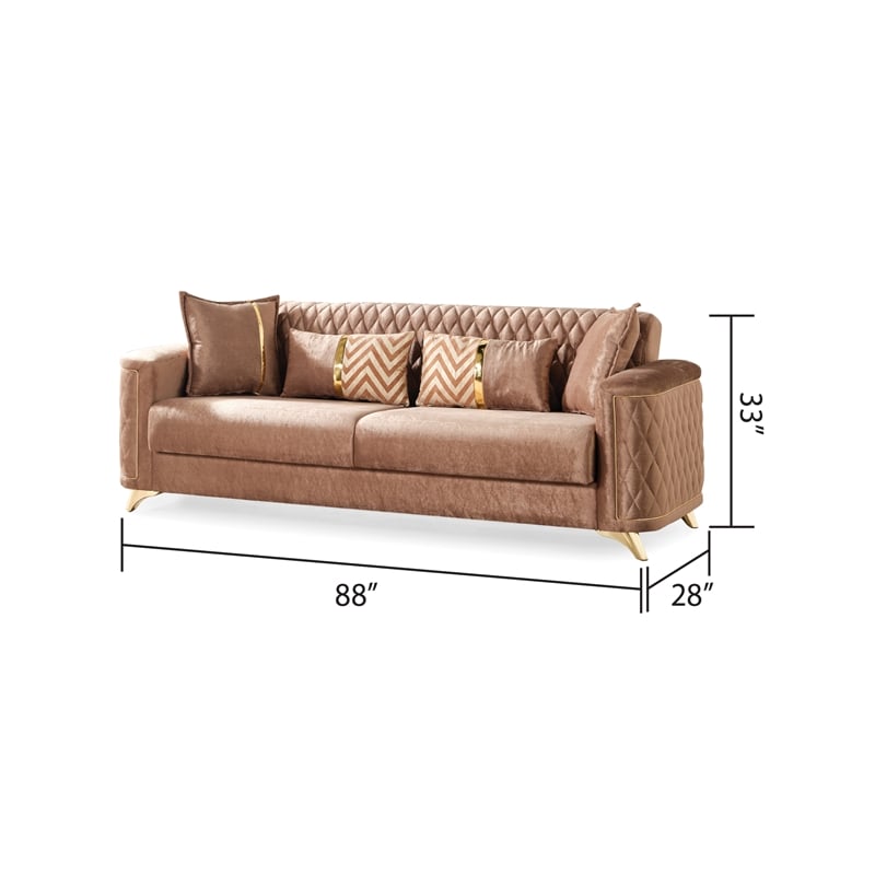 Luna Sofa Finished in Velvet Fabric made with wood in Copper Color