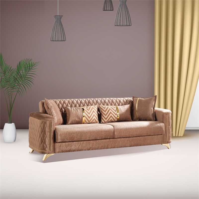 Luna Sofa Finished in Velvet Fabric made with wood in Copper Color