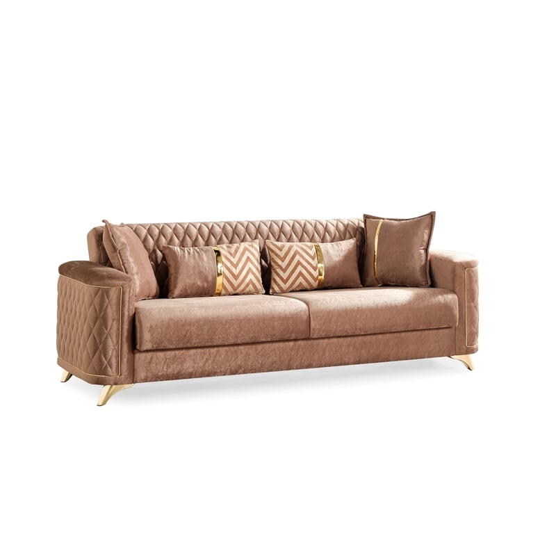 Luna 2 PC Finished in Velvet Fabric made with wood in Copper Color