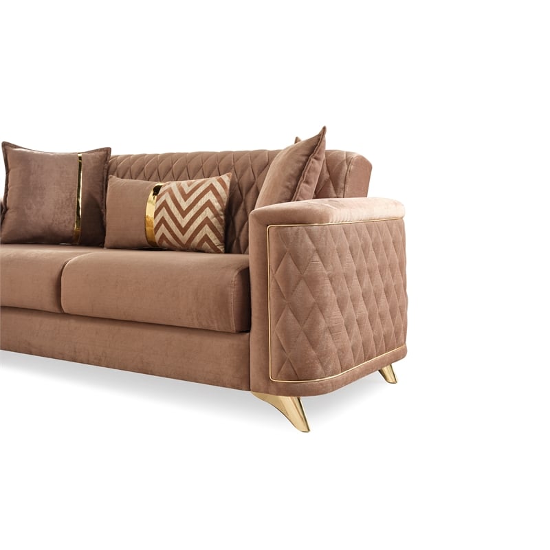 Luna 3 PC Finished in Velvet Fabric made with wood in Copper Color