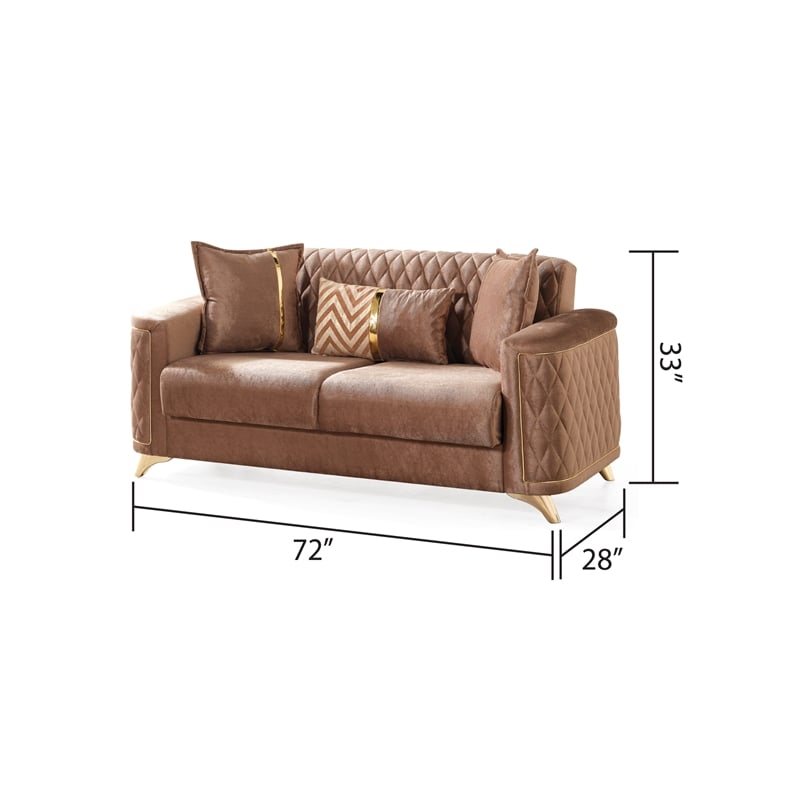 Luna 3 PC Finished in Velvet Fabric made with wood in Copper Color