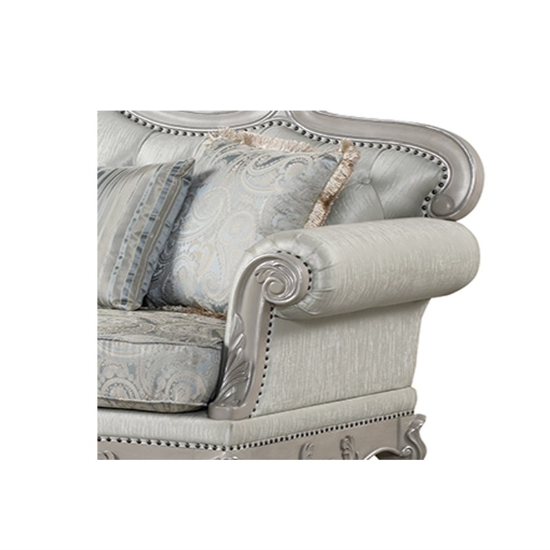 Tuscan Traditional Wood Loveseat in Silver