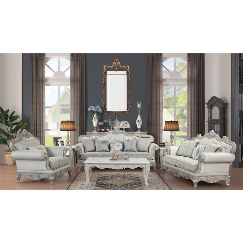Tuscan Traditional Wood Loveseat in Silver