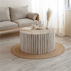 T1009-32-15 Contemporary Style Jungle Wood Coffee Table in White Wash Color
