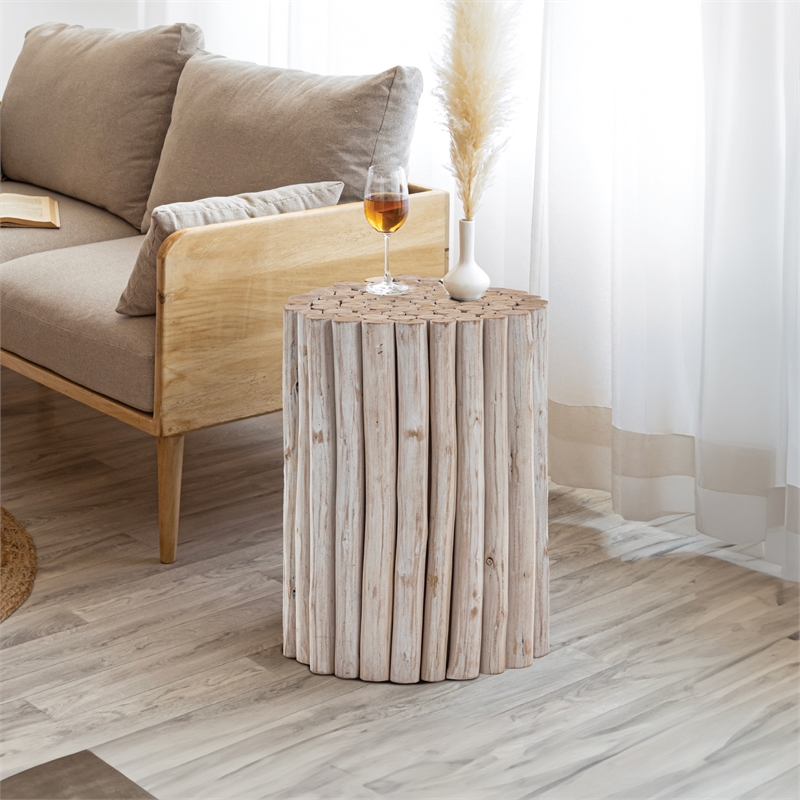 ET1009-16 Contemporary Style Jungle Wood End Table in White Wash Color