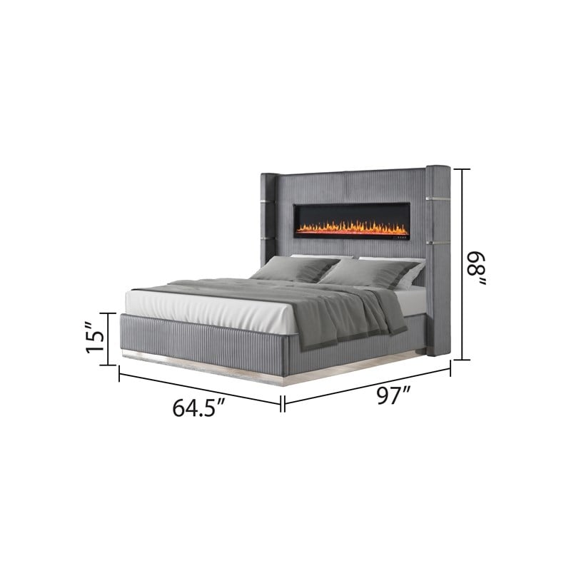 Lizelle Upholstery Queen 5 Pc Bedroom Set made with wood in Gray