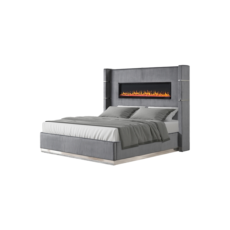 Lizelle Upholstery King 4 Pc Bedroom Set made with wood in Gray