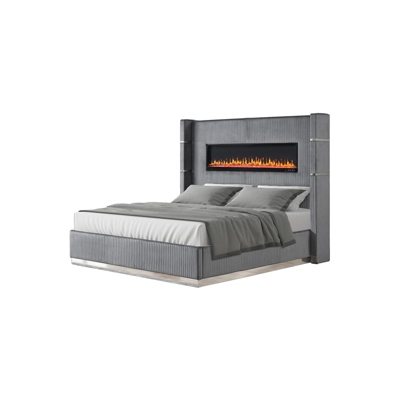 Lizelle Upholstery Queen 4 Pc Bedroom Set made with wood in Gray