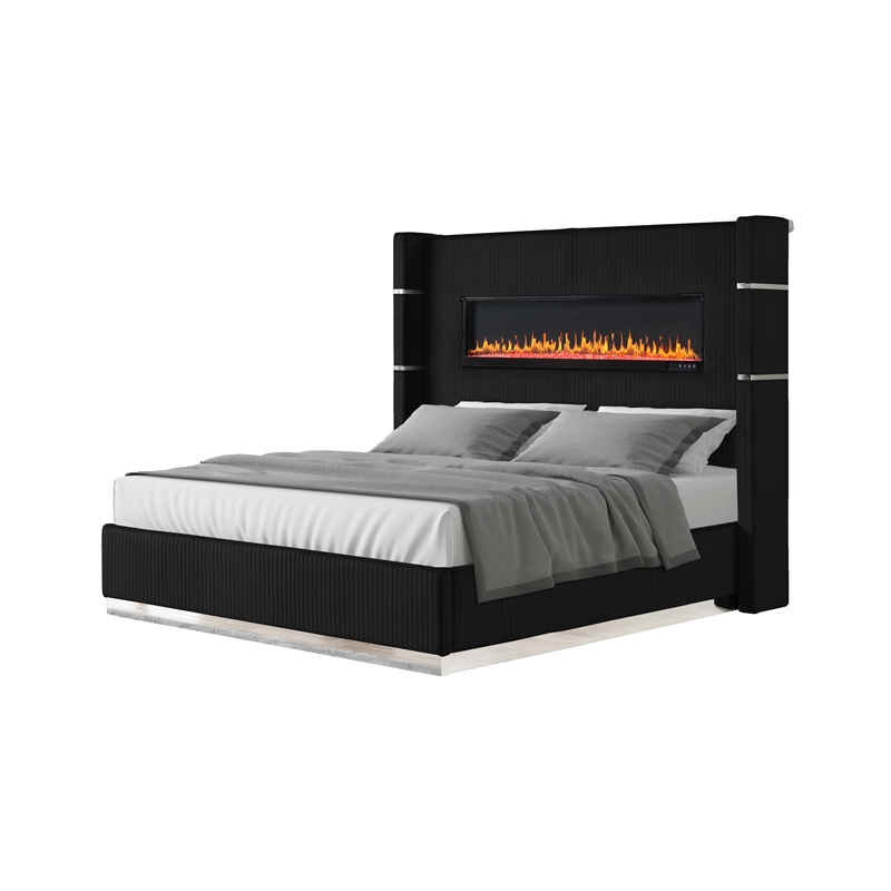 Lizelle Upholstery King 5 Pc Bedroom Set made with wood in Black