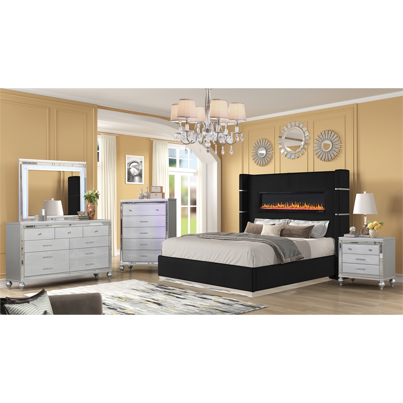 Lizelle Upholstery King 5 Pc Bedroom Set made with wood in Black