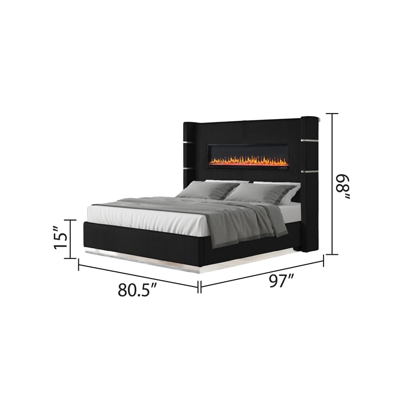 Lizelle Upholstery King 4 Pc Bedroom Set made with wood in Black